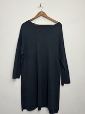 Eileen Fisher Womens Dress Size XL Silk Organic Cotton Black 3/4 Sleeve