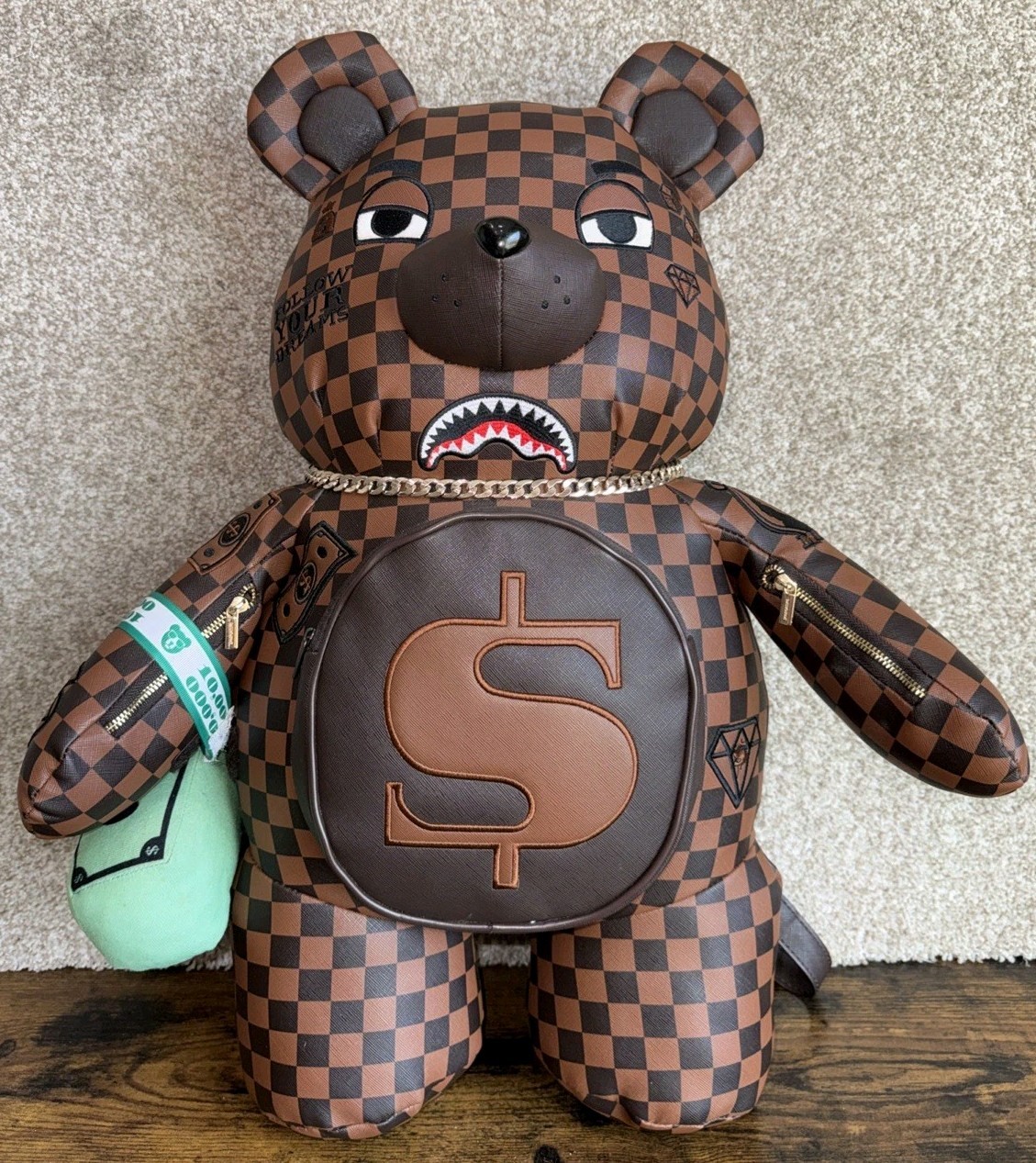 Sprayground Brown Teddy Bear Backpack Monogram Money Checkered Bag *SOLD OUT 🧸