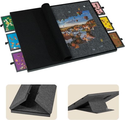 2000 Piece Foldable Tilting Puzzle Board with Drawers Felt Cover Portable Table