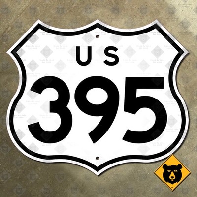 US Route 395 highway road sign 1957 California Nevada Oregon Washington 21x18
