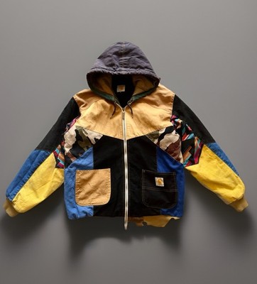 Carhartt Jacket Patchwork Mens Size XL Zip Up Hoodie Hooded