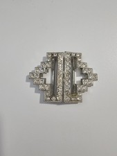Art Deco Antique Vintage Rhinestone Silvertone Belt Buckle