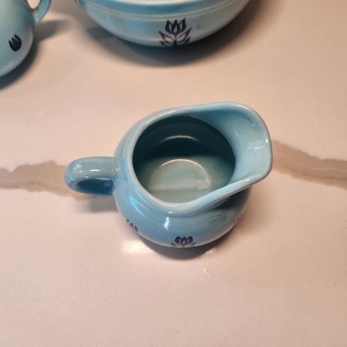 Vtg Cronin Tulip Pottery Pot With Lid And Sugar And Matching Creamer - Picture 6 of 24