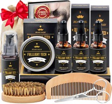 Beard Kit for Men Grooming  Care W/3 Pack Beard OilWashBalmCombBrushScissorF...