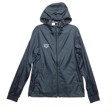 Arena Windbreaker Jacket Mens Medium Black Team Line Hooded Full Zip 1D414