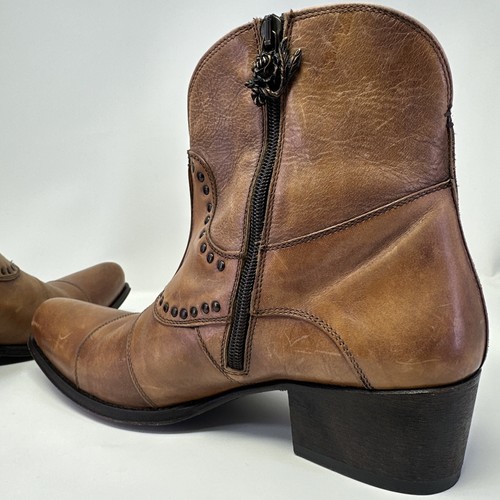 Mark Nason Siren Stiefel Damengröße 8 seitlicher Reißverschluss Nieten braun Leder Blumenmuster Italien - Bild 8 von 22