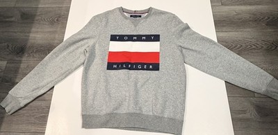 Tommy Hilfiger Mens Medium Gray Flag Logo Crewneck Sweatshirt Classic