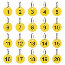 20Pcs Number Tags 1-20 35mm Round Key Tags for House Lockers Yellow Black