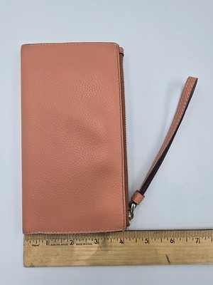COACH F73156 Long Snap Wallet Wristlet Zipper Peach Pebbled