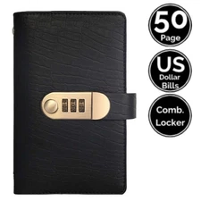 50 Page 6.5 x 3.1 In PU Paper Money Bill Currency Holder Album Book w/ Locker