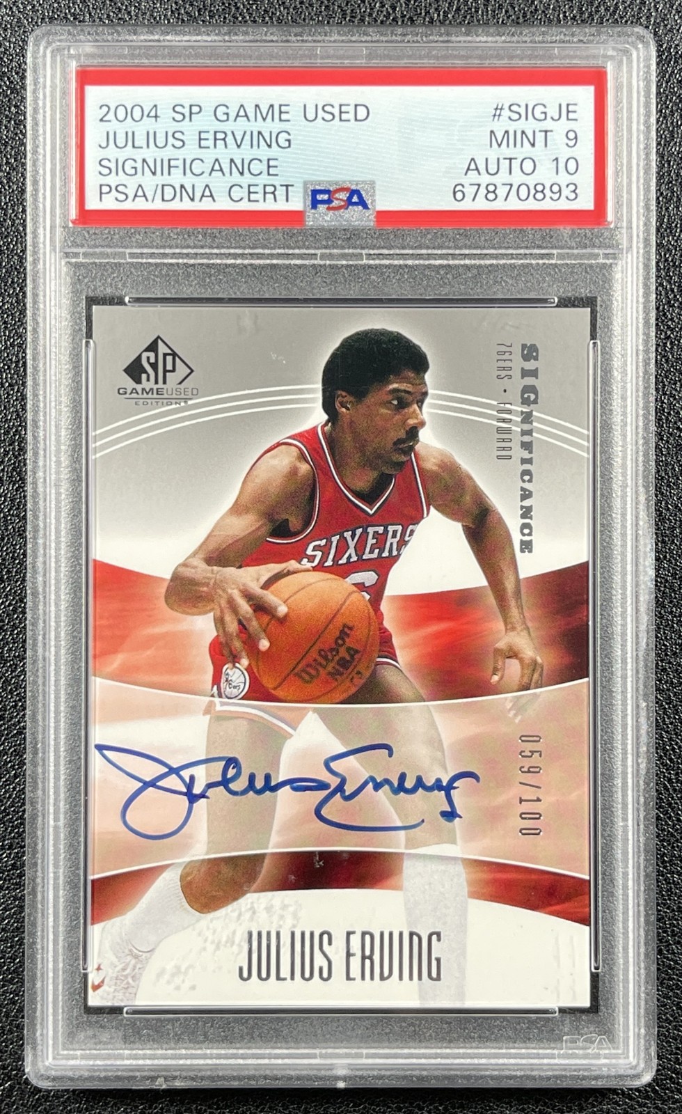 JULIUS ERVING PSA 9 2004-05 SP GAME USED #SIG-JE SIGNIFICANCE AUTO 59/100 view 1