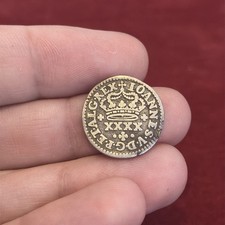 Moneda de plata Juan V 1717 Portugal 1/2 medio Tostão Lisboa Mint