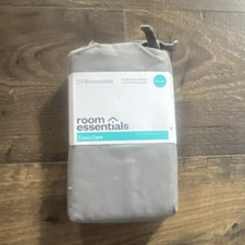 Room Essentials Easy Care Gray Solid Pillowcases Set of 2 20x30 Cotton/Poly