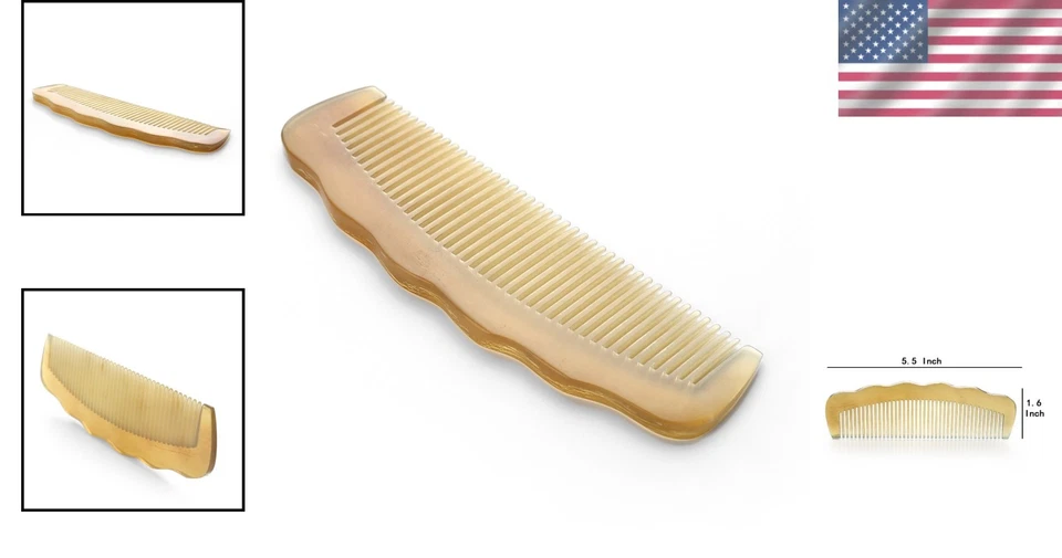 Peine de cuerno de oveja antiestático natural - desenredante ondulado profesional para todo el cabello Foto 2 de 4