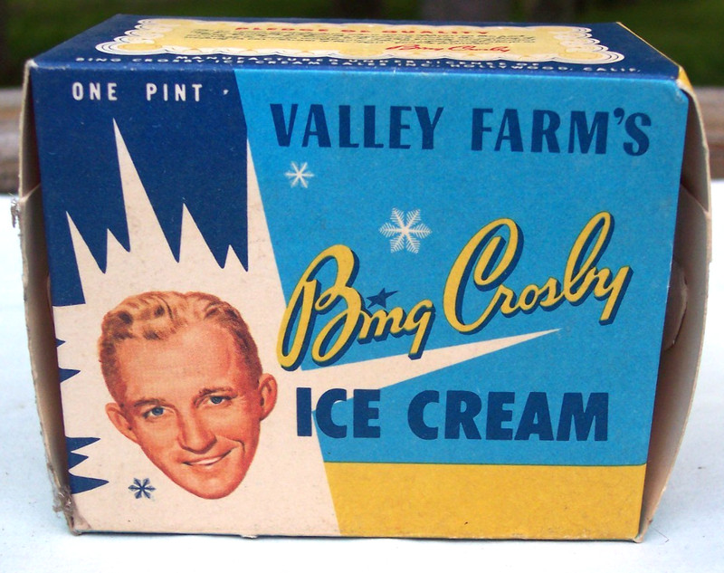 1950's Valley Farms BING CROSBY One Pint Ice Cream Carton / Excellent Condition
