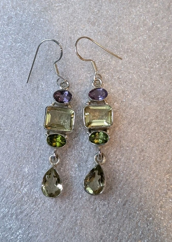 Beautiful Assorted Gemstone Dangle Earrings - image 2