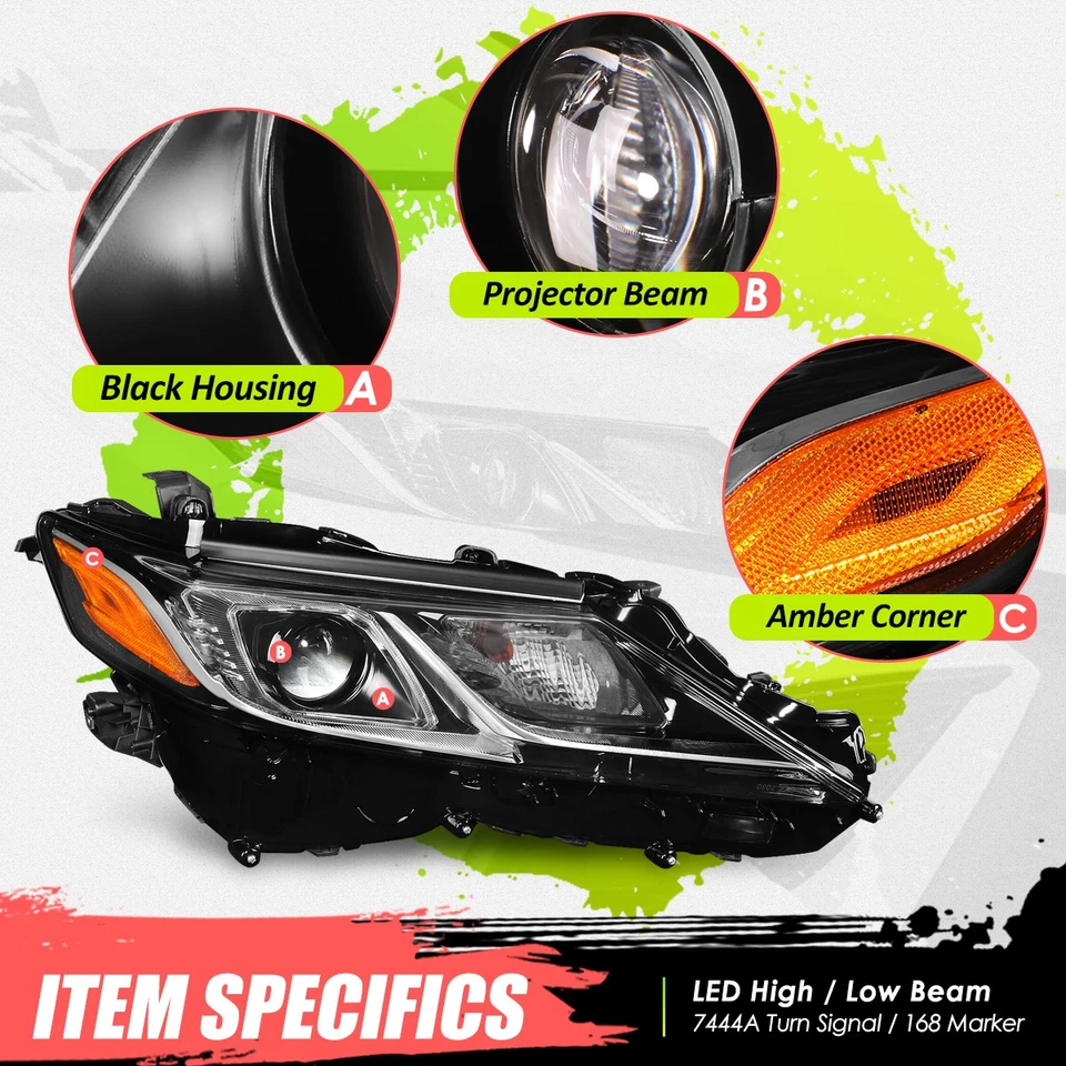 Faro proyector LED estilo fábrica para Toyota Camry 18-22 negro transparente derecho Foto 2 de 4