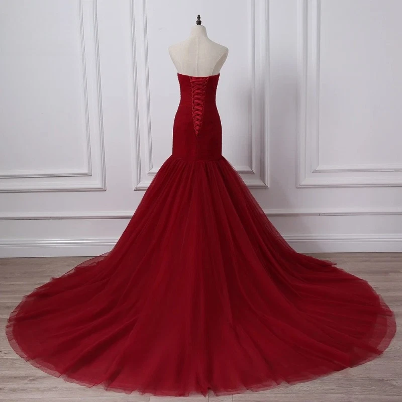 Mermaid Wedding Dresses Burgundy Bridal Gowns Plus Size Available Bride Gowns - Image 2 of 4