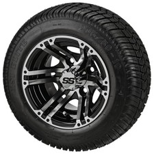 4 Golf Cart 20550-10 Low Profile Tires On 10x7 Blackmachined Yukon Wheels