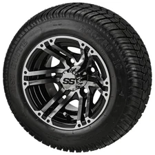 (4) Golf Cart 205/50-10 Low Profile Tires on 10x7 Black/Machined Yukon Wheels