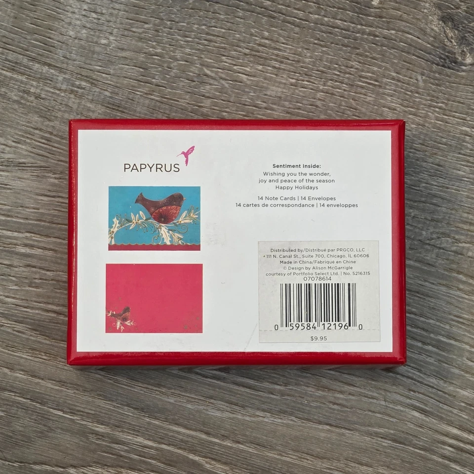 Papyrus Holiday Cards Boxed Set of 14 Red Bird on Branch Glitter Accents New NIB - Image 3 of 3