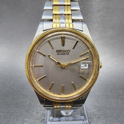 Seiko Watch Men 35mm Silver Dial Two Tone Date Round 7n42-8a39 New Battery