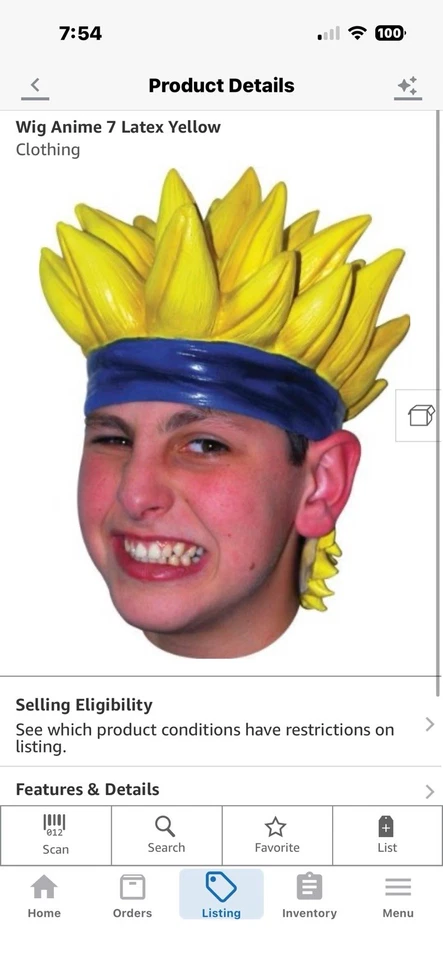 Dragonball Z Super Saiyan Headpiece Halloween Costume Blonde Anime Rubber Wig NE - Image 3 of 4