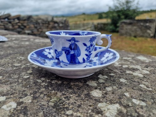 Antique Georgian Hilditch & Son Blue & White Chinoiserie Cup and Saucer c1822-30