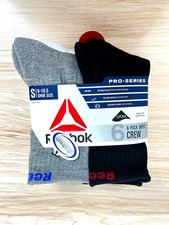 Reebok Boys White, Gray  Black crew Pro-Series Socks 6-Pack small 6-10.5