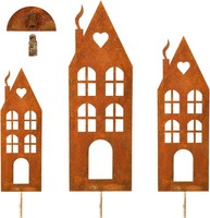 3Er Set HäUser Rost Deko Weihnachten Outdoor, Gartenstecker Roststecker