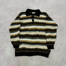 Vintage abstract knitted jumper Patterned Grandad knit sweater Men's L