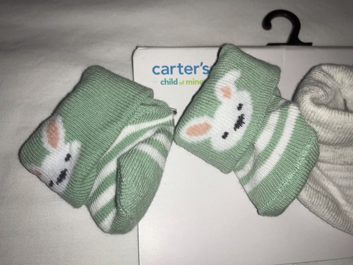 CARTER’S NB PRIMAVERA PASCUA BOTINES/CALCETINES 2 PR-1 con PAR CONEJITOS/RAYAS NUEVOS CON ETIQUETAS - Imagen 2 de 5