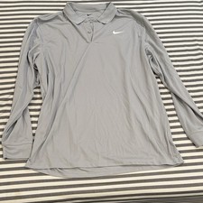 Nike Dri-FIT Men's L Gray Collared Long Sleeve Polo Shirt Button Casual