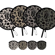 4 Pack Foldable Hand Fans, Versatile Round Handheld Fans Elegant Black Plant