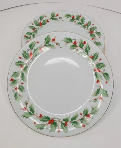 China Pearl Fine China Salad Plate Set Of 4 NOEL Christmas Holly & Berries 