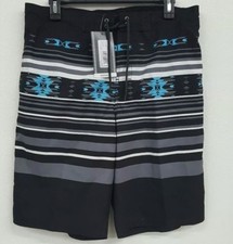 Roundtree Yorke Black Light Blue Geo Striped Men's Swimwear NWT 49.50 M XXL