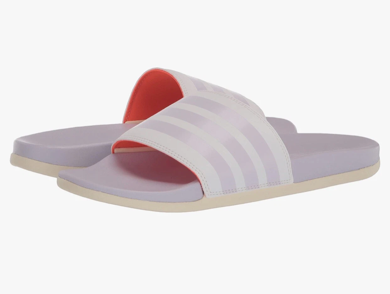 Adidas Donna Adilette Comfort Slides SIze 11 Bianco Viola Tinta Wonder Bianco