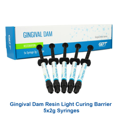 Dental Gingival Dam Resin Light Curing Barrier Material 5x2g Syringes + Tips