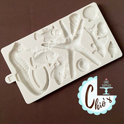 Seahorse, fish, starfish, shells Big Silicone Mold Under the Sea Themed Big Mold