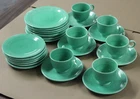 27 Pc Vintage Fiesta Fiestaware Light Green Cups & Saucers 8 Salad 7 Bread Plate