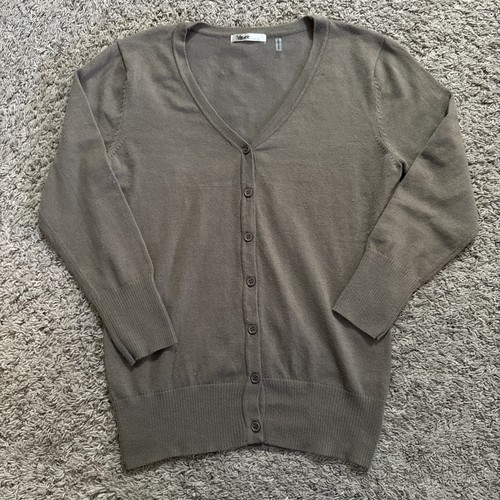 MAK Cardigan grigio scollo a V donna maglione medio manica 3/4 bottoni leggero - Foto 2 di 12