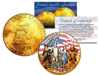 1976 WIZARD OF OZ 24K Gold Plated IKE Dollar *Limited & Serial Numbered of 376*