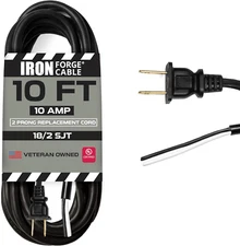 Iron Forge Cable 18 AWG Replacement Power Cord with Open End - 10 Ft Black Exten