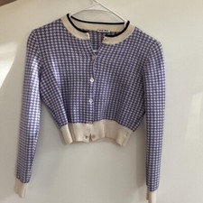 Miu Miu Houndstooth Cardigan Sweater in Purple