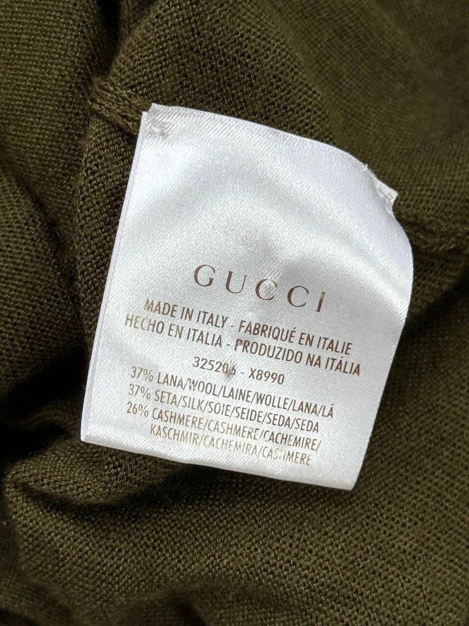 GUCCI Abito Tunica Relax Lana Oliva Cashmere Made In Italy Taglia L