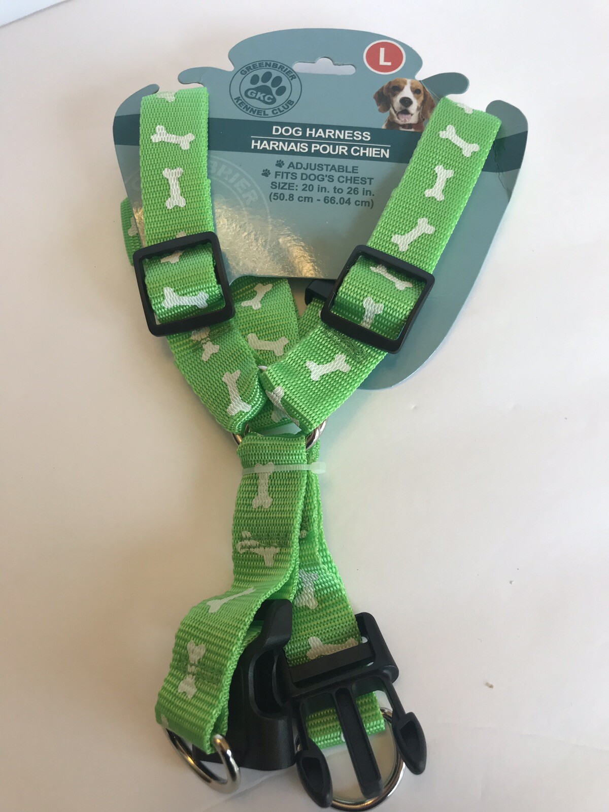 Greenbrier Kennel Club Adjustable Nylon Dog Harness New Green/ White