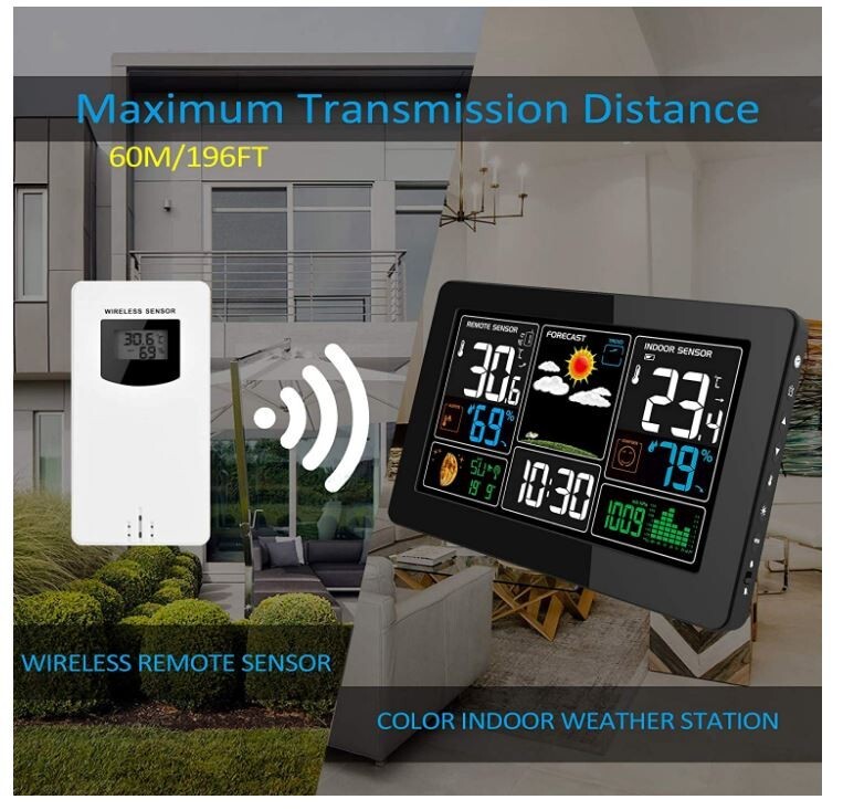 Kalawen Weather Station with Colour Display & Indoor and Outdoor