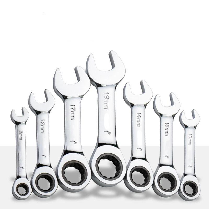Stubby Ratcheting Wrench Metric Open End Wrench 72 Tooth Gear Repair Hand Tools