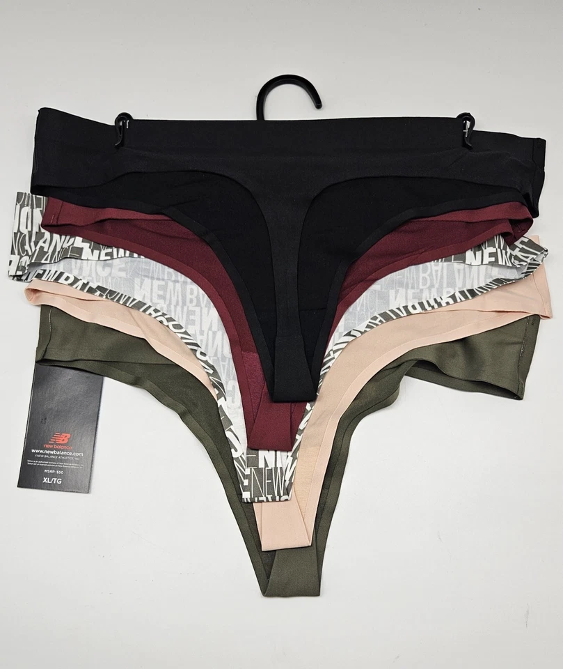 NEW BALANCE 5 Pack Women's L XL Logo Thong Panties Black Wine Sage Green Beige - Image 3 of 4
