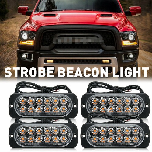4x Amber 12 LED Emergency Strobe Light Bars - For Trucks, Cars, SUVs, ATVs & More - 12V-24V Bright Hazard Warning Beacon 12 thumbnail image